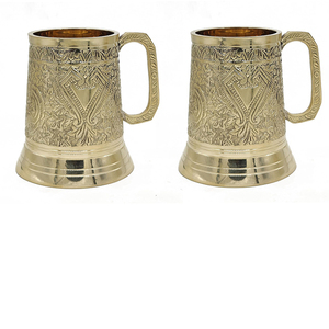 Ensemble de mugs en laiton gravés de qualité supérieure avec poignée |   Vaisselle de style médiéval vintage, cadeau, objet de collection, décoration, luxe, élégant - Product Image 1