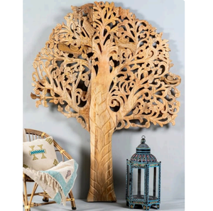 Panel de Arte de pared de madera grande hecho a mano de lujo árbol intrincadamente tallado para interiores de oficina en casa para Cumpleaños de Diwali - Product Image 1