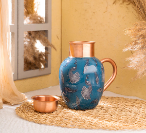 Pichet en cuivre imprimé paon en laiton AK avec 2 verres et couvercle en lot de 3 finis multicolores pour bureau/usage domestique - Product Image 3