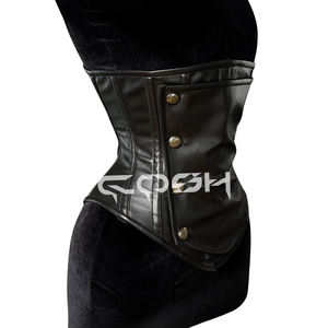 Corsé de cintura gótico de piel sintética al por mayor con cierre frontal y botones laterales de estilo antiguo, proveedor OEM/ODM - Product Image 3