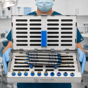ชุดอุปกรณ์ยกไซนัสทางทันตกรรม IRONCURE INDUSTRIES 14 ชิ้น พร้อมอุปกรณ์ยก, ดอกสว่าน, หัวเจียร และกล่องใส่เครื่องมือโลหะ สีน้ำเงิน ด้ามจับตามหลักสรีรศาสตร์ - Product Image 4