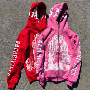 เสื้อฮู้ดแบบรูดซิปสำหรับผู้หญิงเสื้อสเวตเชิ้ตแบบสวมศีรษะโอเวอร์ไซส์ผ้าฝ้าย3D ออกแบบได้ตามต้องการ - Product Image 1