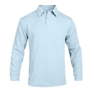 Polo de Punto Texturizado Azul Claro para Hombre, Manga Larga, Diseño Personalizado, Alta Calidad, Suave, Transpirable, Estilo Casual de Negocios - Product Image 1