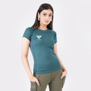 T-shirts de sport pour femmes à prix d'usine, manches courtes extensibles, col rond, 100% polyester, t-shirts décontractés - Product Image 1