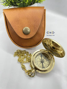 New maritime Push Button Nautical Brass <b>Compass</b> In Leather Case Handmade Brass pointing promotion gift corporate sundirection - Product Image 2
