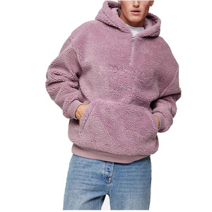 Venta al por mayor de peso pesado de lana Polar hombres pulóver con capucha personalizado bordado gota hombro transpirable media cremallera estilo de invierno - Product Image 1