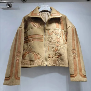 Chaqueta de Forro Polar para Mujer, Nueva Colección Otoño Invierno, Larga, Satén, Transpirable, Bordado Intenso, Cuello Alto, Cremallera, Estilo Urbano, Moderna, Forro de Bambú - Product Image 2