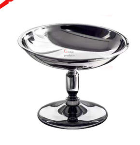 Cuenco de servicio de metal con acabado plateado de alta calidad con soporte de hoja dorada para hotel y restaurante - Product Image 4