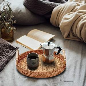 Bandeja de servicio de ratán con asas de madera, forma redonda hecha a mano, artículos de yute para Hotel, bandeja de comida, suministros al por mayor - Product Image 4