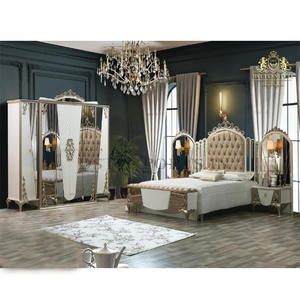 Ensemble de meuble de chambre à coucher avec finition métallique, en argent et blanc, Design Royal, moderne, Rococo, français, luxueux - Product Image 1