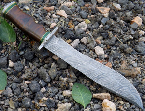 Cuchillo Bowie de acero damasco hecho a mano personalizado mango de madera hermoso cuchillo de caza Funda de cuero DIY grado OEM soporte personalizado - Product Image 5