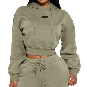เสื้อครอปมีฮู้ดผ้าฝ้ายแบบหูรูดสำหรับผู้หญิงเสื้อสเวตเตอร์โลโก้ออกแบบได้ตามต้องการดีไซน์ทันสมัยสำหรับผู้หญิง2025 - Product Image 1