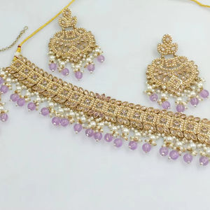 SQUARE SHAPE LATEST DROP FASHIONABLE GOLD PLATED COPPER NECKLACE WITH CHANBALI EARRING MANGTIKKA <b>SET</b> & <b>JEWELLERY</b> <b>SET</b> <b>WOMEN</b> - Product Image 1