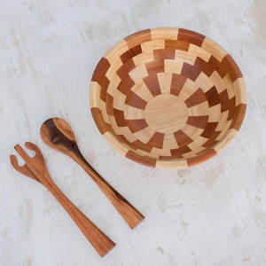 Cuenco de madera con mango de forma redonda de diseño impreso, japonés con cubiertos, platos para servir ensalada y sopa para fiestas, funciones en el hogar - Product Image 1