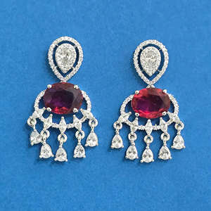 ต่างหู CZ คลาสสิกแบบห้อยชุบโรเดียมสไตล์แฟชั่น - Product Image 6