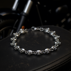 Pulsera de Acero Inoxidable con Diseño de Calavera para Hombre, Cadena Fina, Color Plata - SL08 (Vendedor de EE. UU.) - Product Image 3