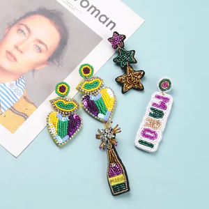 Pendientes de cuentas hechos a mano personalizados, pendientes de lentejuelas para mujer, pendientes de cuentas coloridas con cuentas de arroz - Product Image 2