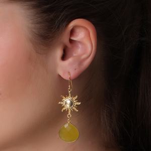 Dua Boucles d'oreilles en laiton plaqué or 18 carats en jade jaune faites à la main Bijoux de mariage tendance pour femmes - Product Image 5