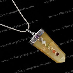 Collier pendentif en quartz doré avec perles 7 chakras et chaîne en métal - Product Image 2