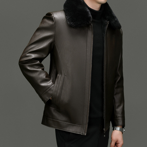 Chaqueta de cuero informal de negocios con Cuello de piel desmontable y cálido grueso para hombre, precio al por mayor, precio barato, Otoño e Invierno - Product Image 3