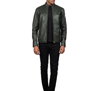 Chaqueta de Cuero Genuino Verde, Diseño Personalizado, Cuero Real Puro, Moda de Invierno, Talla Grande, Chaqueta con Cierre de Cremallera para Hombre - Product Image 6