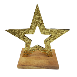 Ornement de table contemporain Sculpture d'étoile en métal de Noël avec base en bois Ornements de décoration de chambre esthétique moderne - Product Image 1