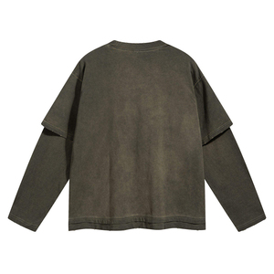 เสื้อยืดแขนยาวแบบวินเทจสำหรับผู้ชายเสื้อยืดผ้าฝ้ายฟอกสีพิมพ์ลายโอเวอร์ไซส์โชว์ไหล่ - Product Image 5