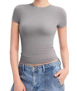 Mujer cuello redondo manga corta Slim Fit Super suave sólido ecológico secado rápido transpirable algodón fibra de bambú Casual verano - Product Image 3