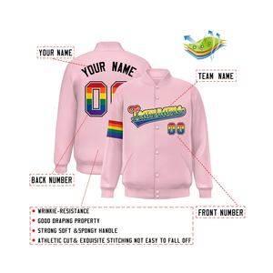 OEM personalizado Unisex de alta calidad Letterman chaqueta de béisbol de calidad superior para los hombres del mes del orgullo chaqueta teñida lisa - Product Image 2