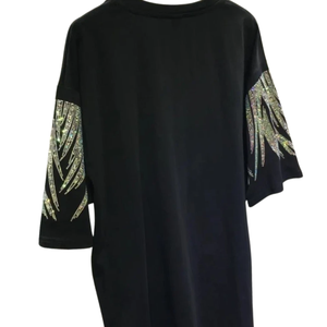 Camiseta de Lujo con Pedrería, Diseño de Hojas y Plumas, Unisex, Moda Cristal, Personalizable OEM, Ropa Urbana de Primera Calidad - Product Image 4