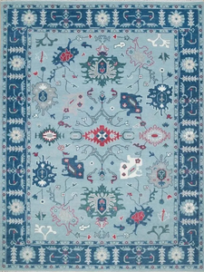 Alfombra India hecha a mano de lana azul cielo, tamaños personalizados, anudada a mano, estilo bohemio Vintage para sala de estar, suelo, calidad de exportación - Product Image 3