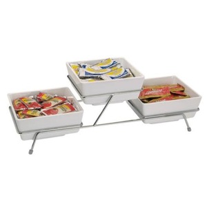 Juego de 3 soportes metálicos de un solo nivel con diseño martillado en oro, para servir frutas, decoración de mesa. - Product Image 3