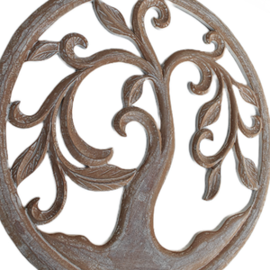 Handmade <b>Wall</b> Art <b>Leaf</b> Carved <b>Wall</b> Panel Natural White Wash Distressed Wooden Round Frame Decorative for Living Room <b>Decor</b> - Product Image 2