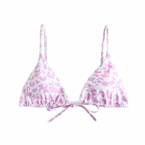 Ensemble bikini rose imprimé léopard pour femme, haut triangle à armatures et bas à nouer sur les côtés, maillot de bain 2 pièces en tissu extensible à imprimé numérique - Product Image 1