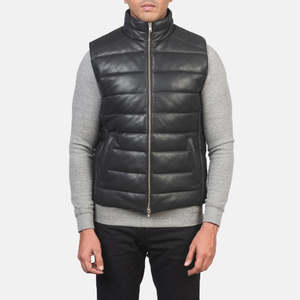 Gilet en cuir véritable Reeves noir, décontracté, matelassé, coupe-vent et imperméable, avec logo personnalisé, en tissu polyester pour l'hiver - Product Image 4