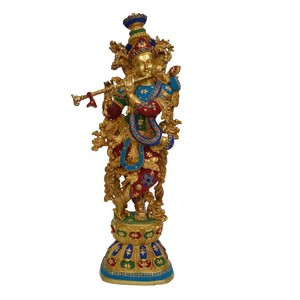 Royal Look Brass Lord Krishna Idol pour le coin spirituel du bureau à domicile et la création d'une atmosphère divine - Product Image 3
