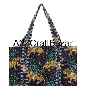 Sac fourre-tout à bandoulière en coton matelassé fait main pour femmes, sac de shopping écologique bohème indien avec imprimé en bloc - Product Image 6