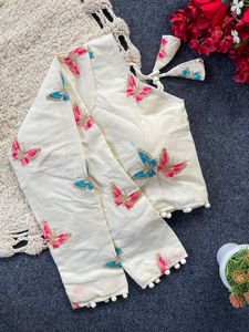 เสื้อส่าหรีผ้าฝ้ายคัดพิเศษสำหรับผู้หญิงอินเดีย พร้อมเสื้อคลุมสำเร็จรูป สีขาว สำหรับงานแต่งงาน งานเลี้ยง ขายดีที่สุด รุ่นพิเศษ - Product Image 2