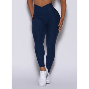 Mallas de contorno brasileño Azul zafiro personalizadas con cintura alta y trasero fruncido mallas de gimnasio de moda para mujer - Product Image 1