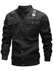 แจ็กเก็ตบอมเบอร์หนังสีดำสำหรับผู้ชายเสื้อแจ็คเก็ตซาฟารีปรับแต่งได้มีซิปปิดผ้ากันน้ำได้สำหรับโยคะ - Product Image 4