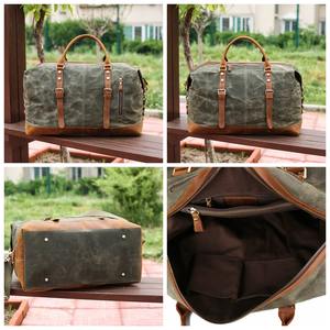 Sac de voyage en toile kaki avec cuir fabriqué à la main avec logo de personnalisation personnalisé LCRG-0039 de sac polochon - Product Image 4