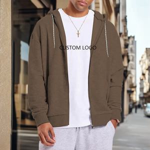 Sudadera con capucha de fabricantes de alta calidad de algodón en blanco French Terry Unisex drop shoulder streetwear zip up logo Print Custom Men Hoodies - Product Image 2