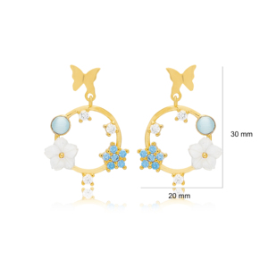 Délicat frais Simple papillon fleur forme boucles d'oreilles pendantes à la main 925 bijoux en argent Sterling turc en gros - Product Image 2