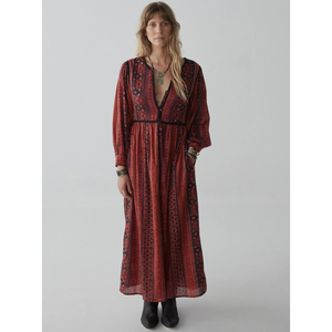 เดรสสไตล์โบฮีเมียน Dalida-Chez Castel แบบไร้สายรัดไหล่ เอวธรรมชาติ ระบายอากาศได้ดี ทรงเดรป ไซส์พลัส ไซส์ XS ความยาวคลุมเท้า ความยาวระดับเข่า สำหรับใส่พักผ่อนในวันสบายๆ - Product Image 1