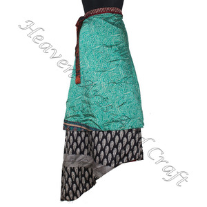 กระโปรงยาวผ้าไหมผูกเอวสไตล์วินเทจ2ชั้นกระโปรงยาวผ้าส่าหรีแบบลำลองดีไซน์ใหม่ - Product Image 4