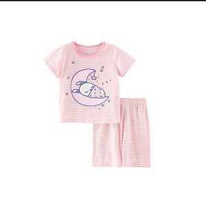 Ensemble de mode d'été pour femmes doté d'un col rond à volants en nylon et tissu de flanelle imprimé de dessins animés à séchage rapide et respirant - Product Image 1