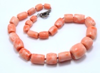 Collier en argent sterling 925 avec perles de corail rose naturel japonais lisses, fermoir pavé de diamants, 16 pouces