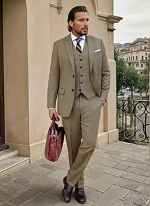Trajes de esmoquin de boda marrón para hombre, trajes de chaqueta de Tweed para hombre, trajes formales hechos a medida, 3 uds, chaleco, chaqueta, pantalones - Product Image 3