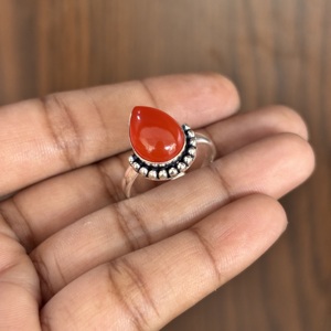 Wholesale 925 <b>Silver</b> Bezel-<b>Set</b> Pear-Shaped Carnelian Gemstone <b>Rings</b> Bohemian Style Eco-Friendly Trendy Women's Party Anniversary - Product Image 3