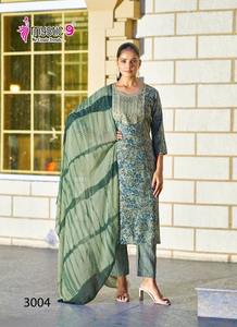 ชุด georgette kurti ของผู้หญิงชุดชาติพันธุ์ที่ทันสมัยสวมใส่สบายกางเกงที่เข้ากันฟรีริ้วรอยแห้งเร็วย้อนกลับได้ - Product Image 3